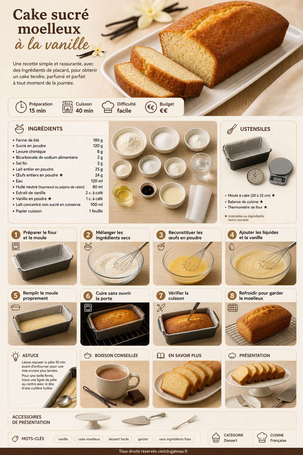 Fiche recette Cake sucr&eacute; moelleux &agrave; la vanille