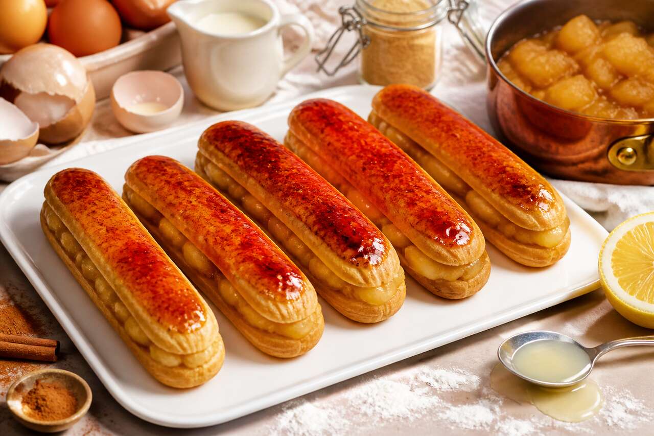 Recette des éclairs pomme et crème brûlée