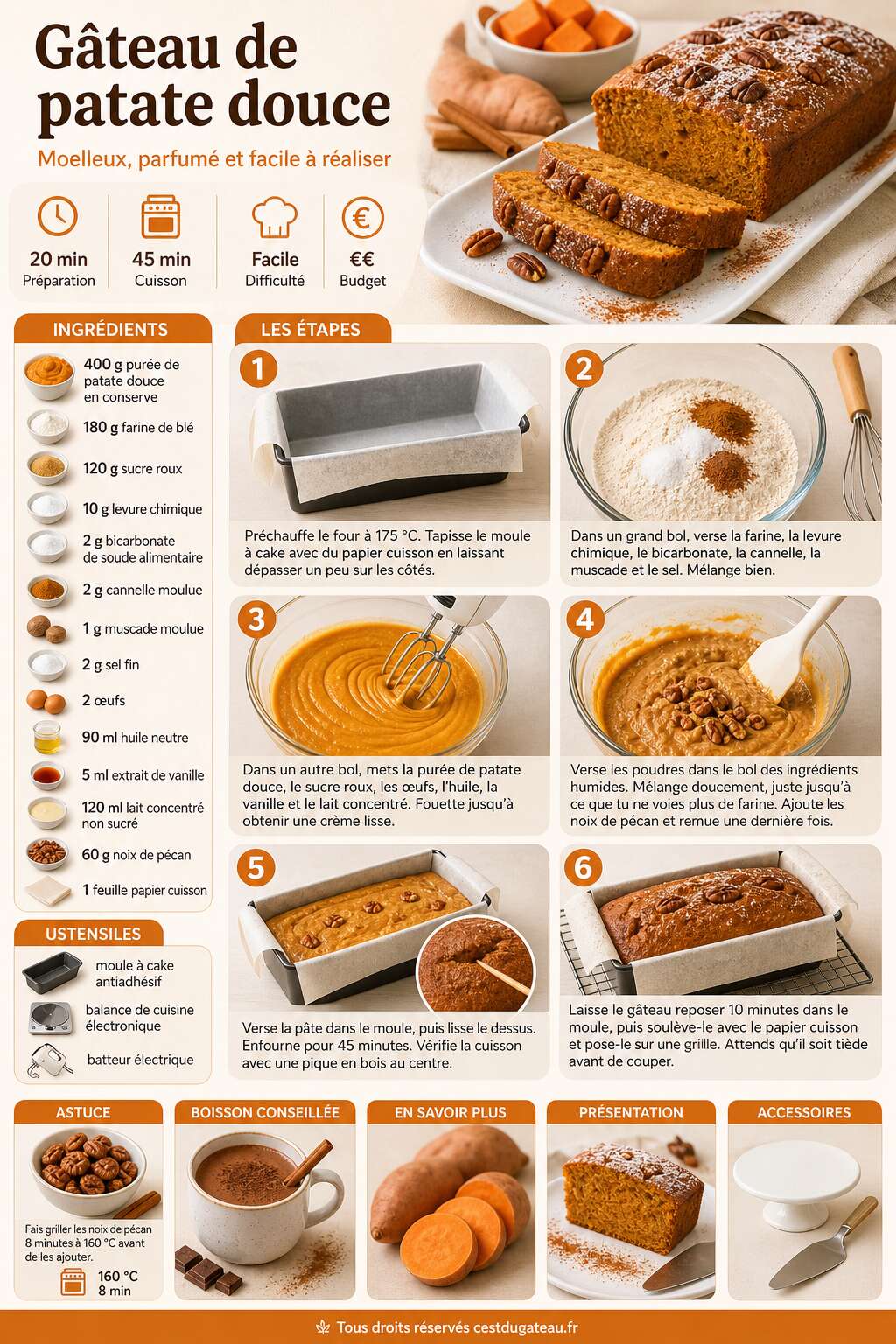 Fiche recette Délicieuse recette de gâteau de patate douce facile à réaliser Fiche recette Délicieuse recette de gâteau de patate douce facile à réaliser