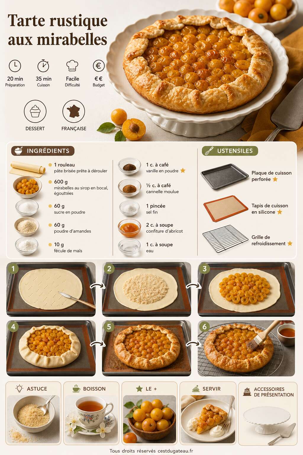 Fiche recette Recette de tarte rustique aux mirabelles Fiche recette Recette de tarte rustique aux mirabelles