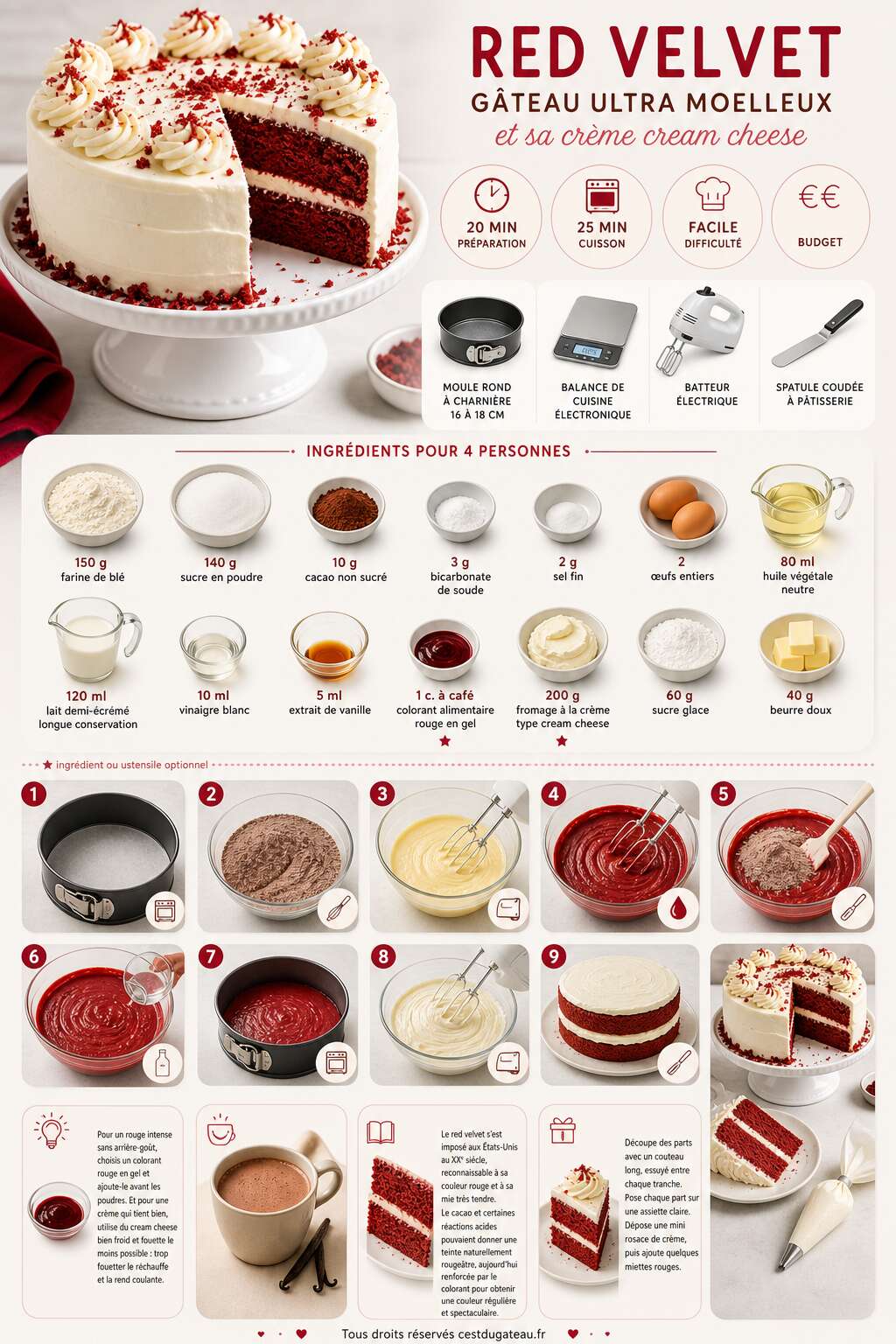 Fiche recette Recette simple et rapide pour un gâteau red velvet parfait Fiche recette Recette simple et rapide pour un gâteau red velvet parfait