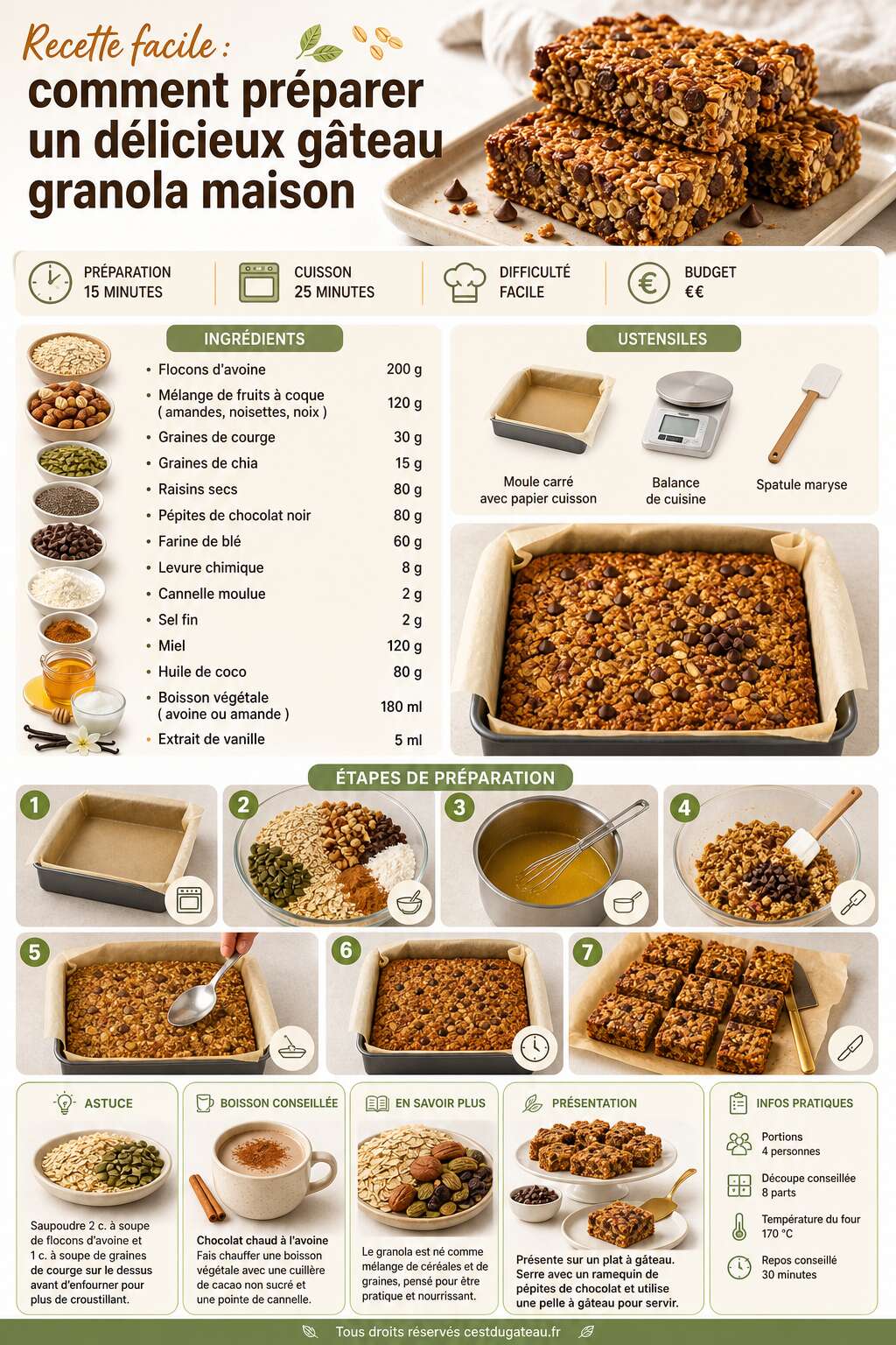 Fiche recette Recette facile : comment préparer un délicieux gâteau granola maison Fiche recette Recette facile : comment préparer un délicieux gâteau granola maison