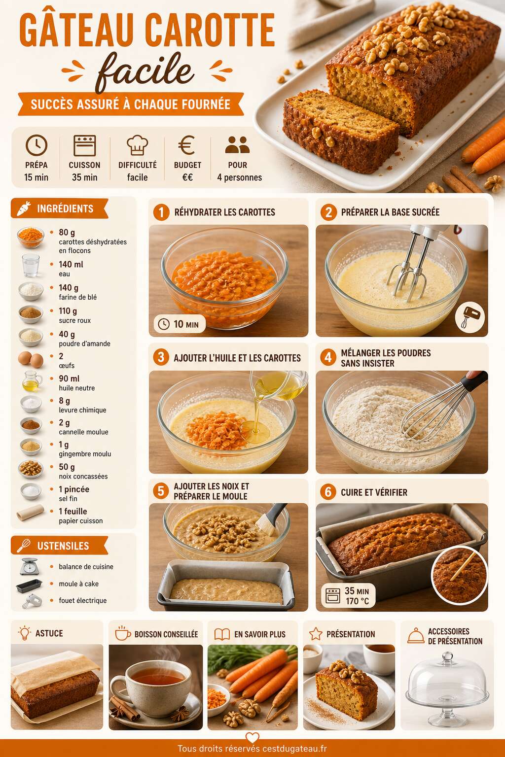 Fiche recette Recette gâteau carotte facile : succès assuré à chaque fournée Fiche recette Recette gâteau carotte facile : succès assuré à chaque fournée