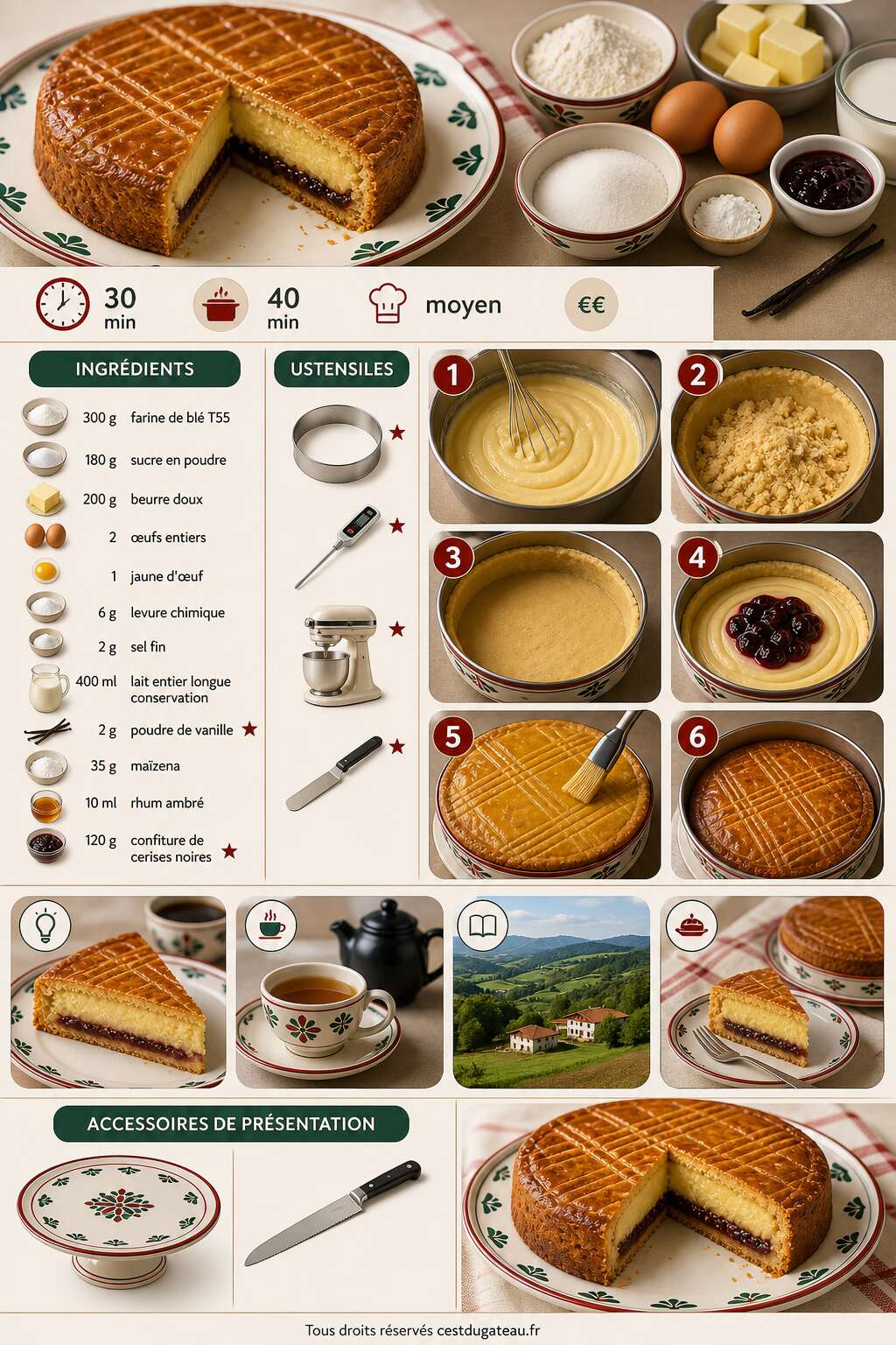 Fiche recette Recette gâteau basque : secrets pour réussir ce dessert basque traditionnel Fiche recette Recette gâteau basque : secrets pour réussir ce dessert basque traditionnel
