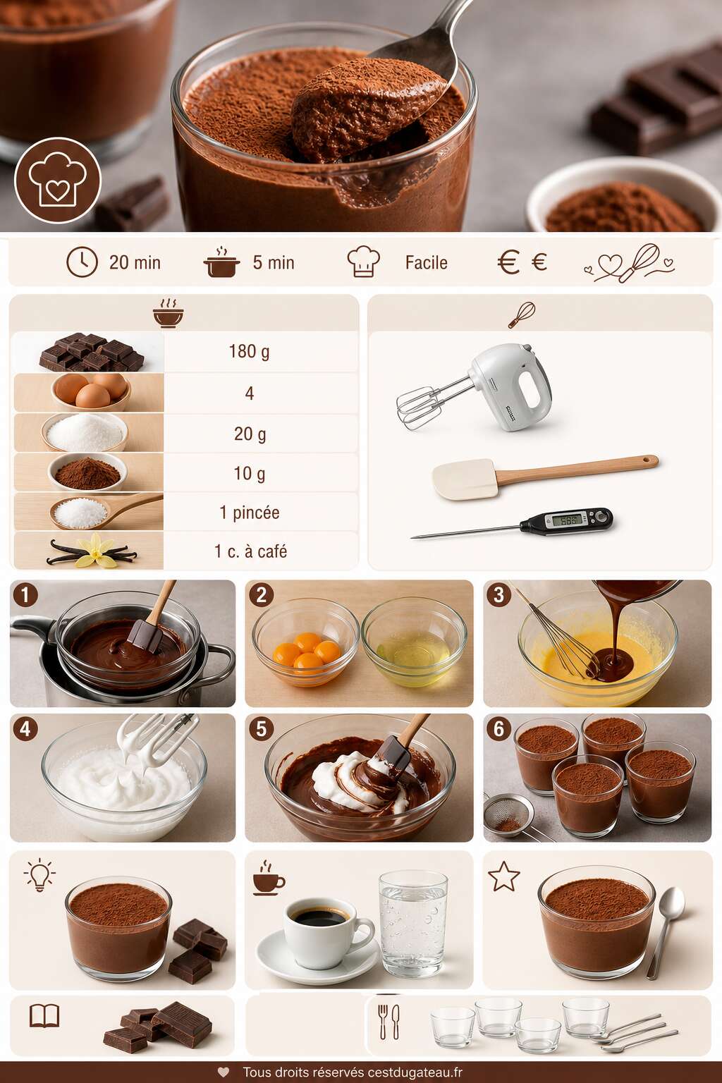 Fiche recette Mousse au chocolat facile et légère : la recette parfaite Fiche recette Mousse au chocolat facile et légère : la recette parfaite