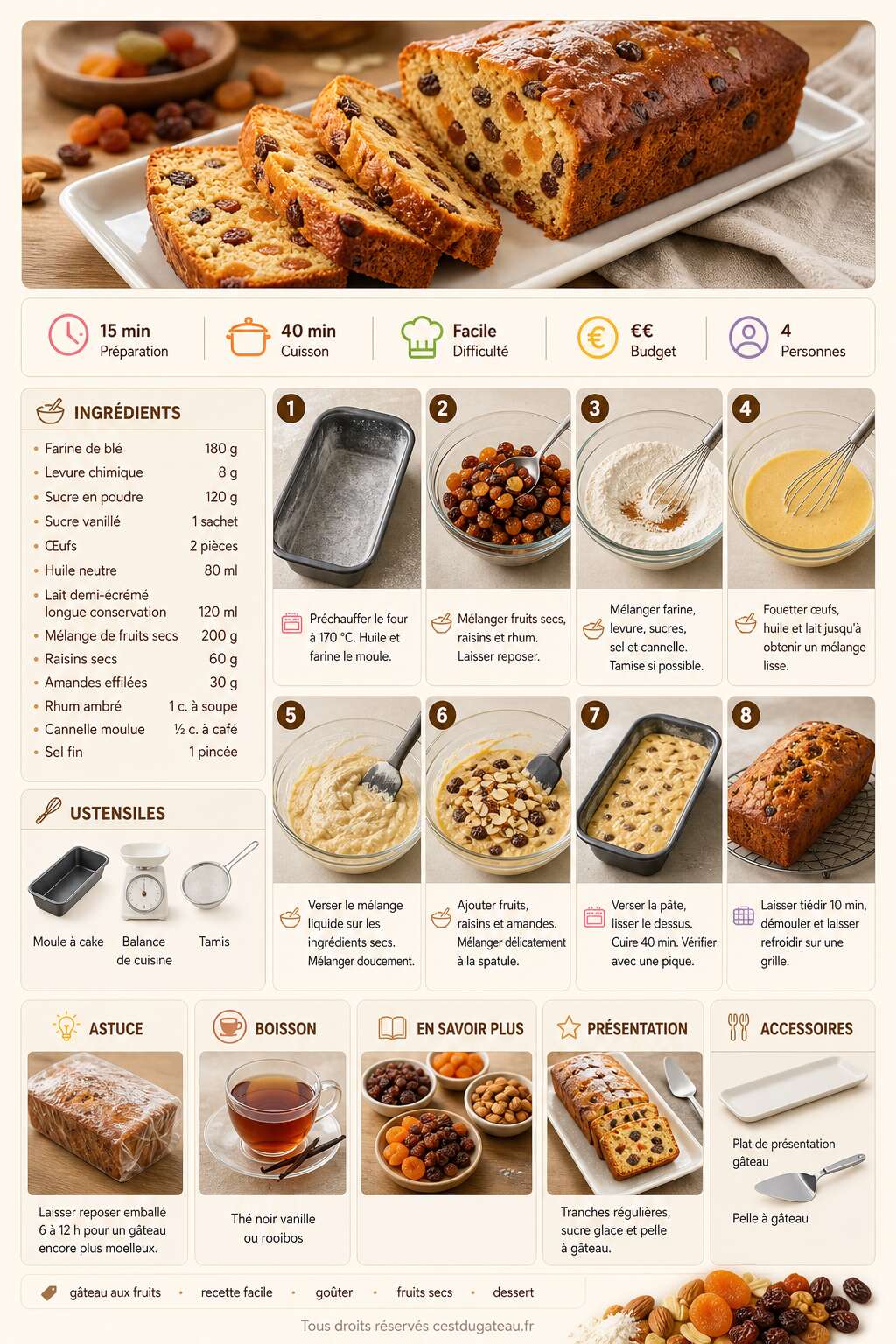Fiche recette D&eacute;couvrez la recette facile de g&acirc;teau aux fruits
