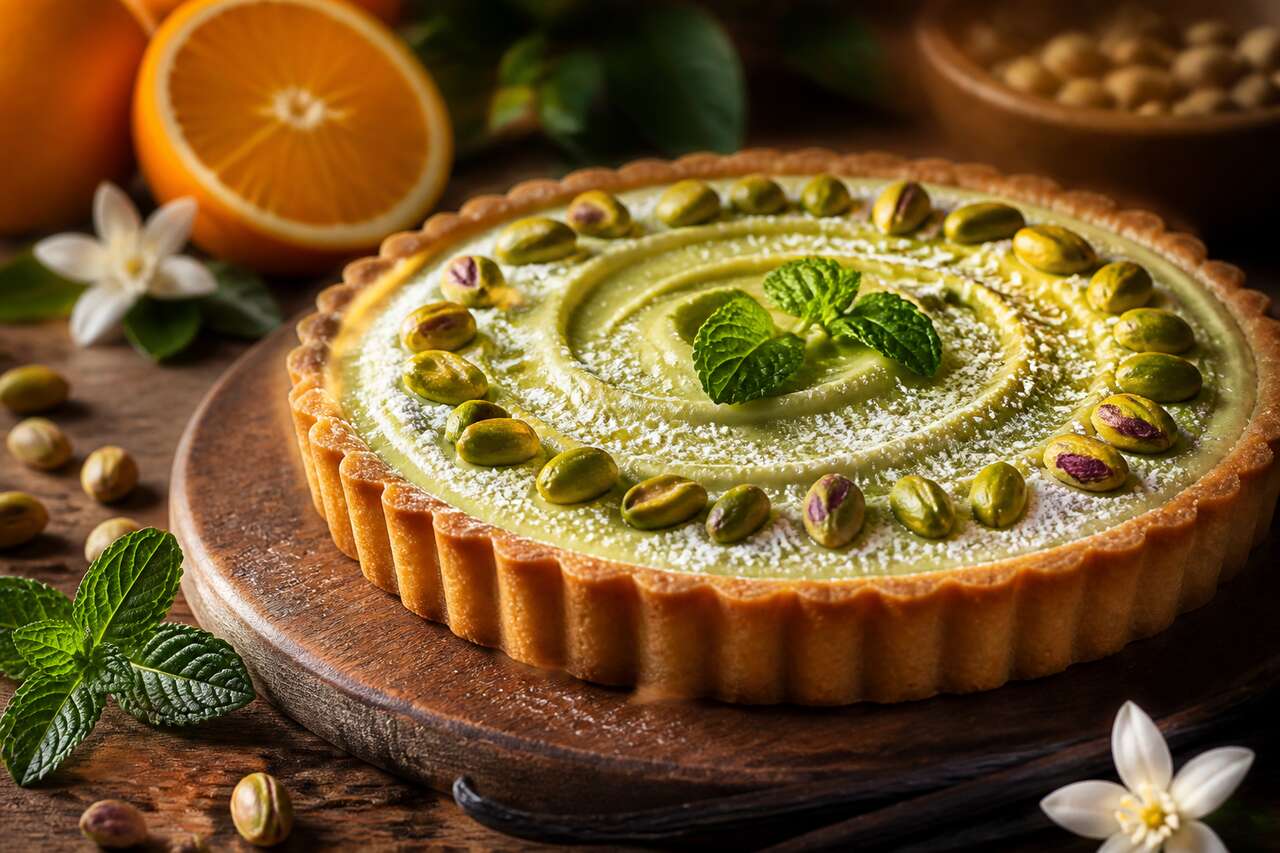 Recette de tarte à la pistache et à la fleur d'oranger