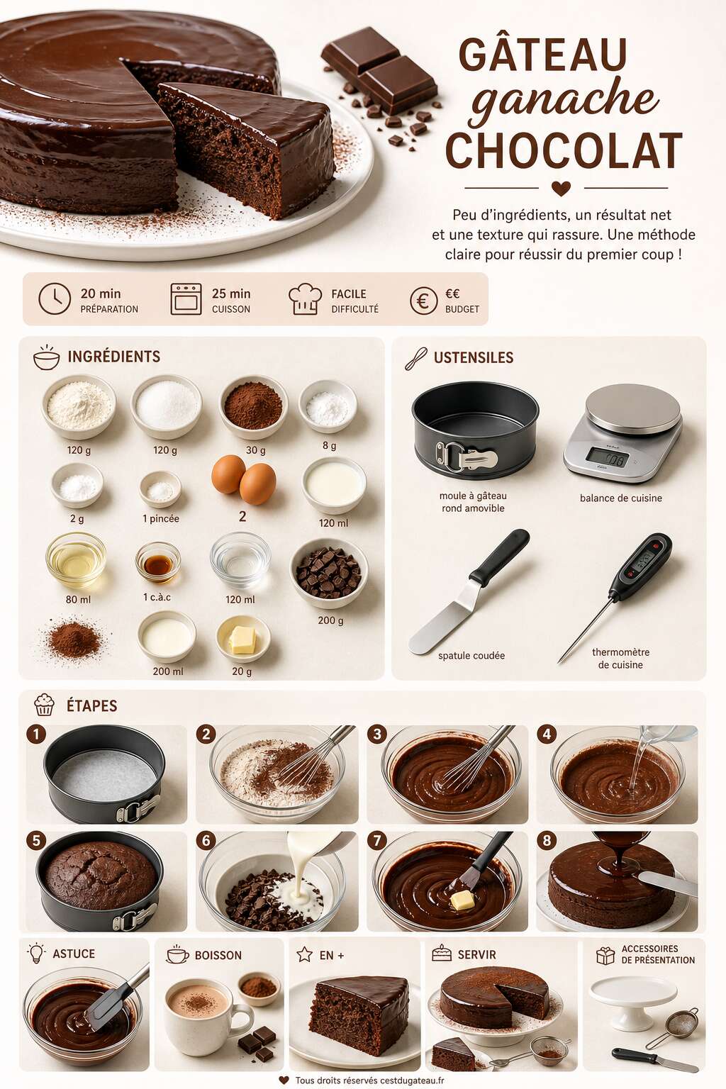 Fiche recette Recette facile : gâteau ganache chocolat inratable Fiche recette Recette facile : gâteau ganache chocolat inratable