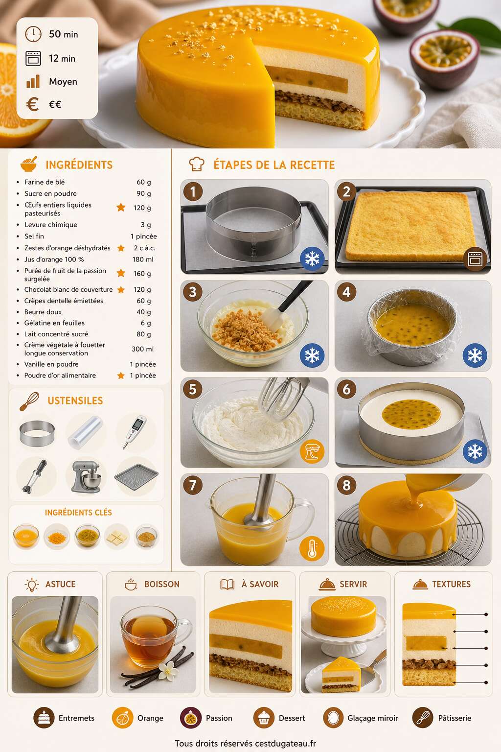 Fiche recette Recette d'entremets orange et passion Fiche recette Recette d'entremets orange et passion