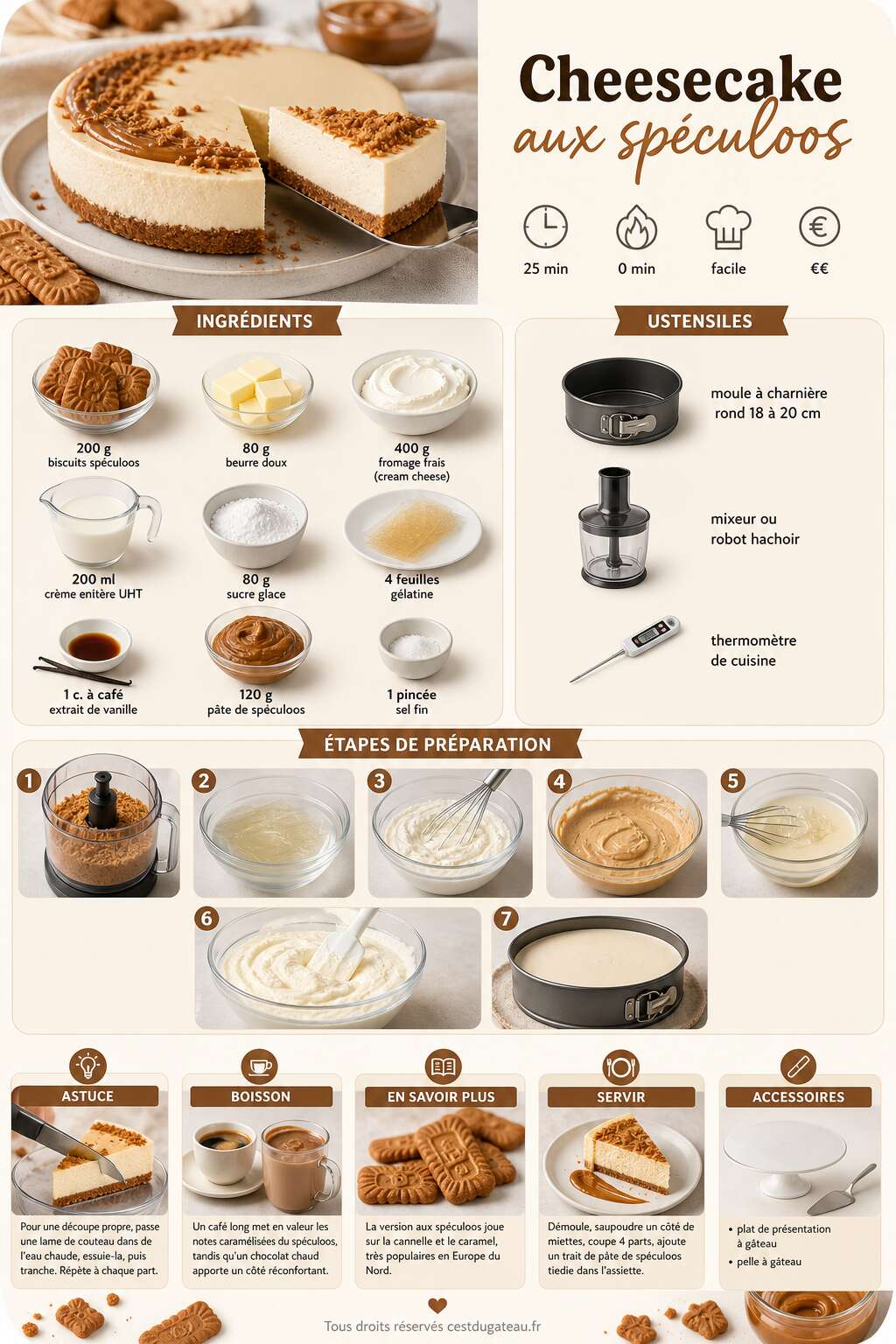 Fiche recette Cheesecake aux spéculoos : recette gourmande Fiche recette Cheesecake aux spéculoos : recette gourmande