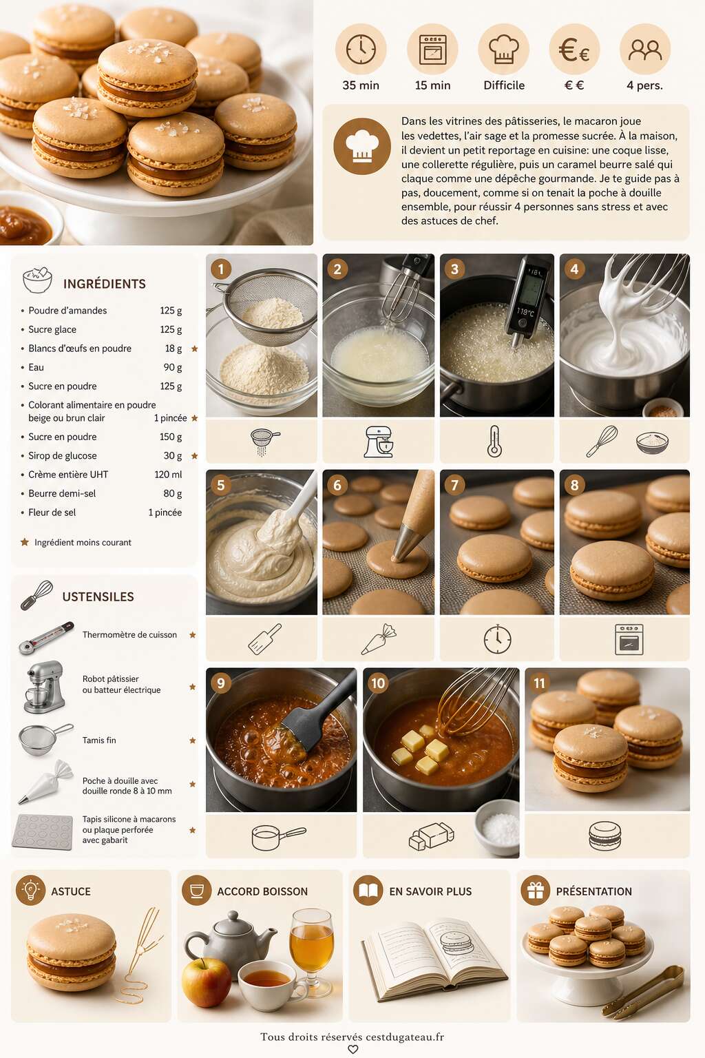 Fiche recette Recette des macarons au caramel beurre sal&eacute;