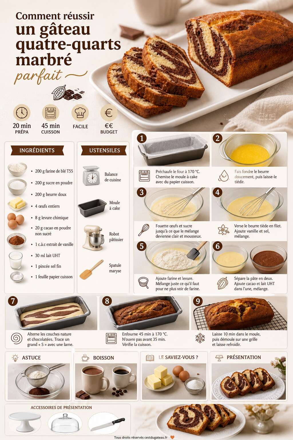 Fiche recette Comment r&eacute;ussir un g&acirc;teau quatre-quarts marbr&eacute; parfait