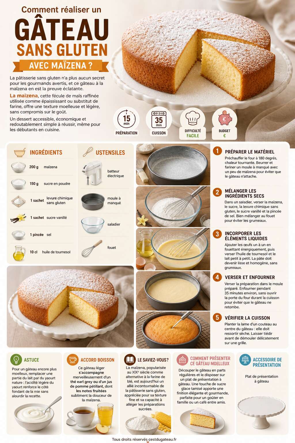 Fiche recette Comment réaliser un gâteau sans gluten avec maïzena ? Fiche recette Comment réaliser un gâteau sans gluten avec maïzena ?