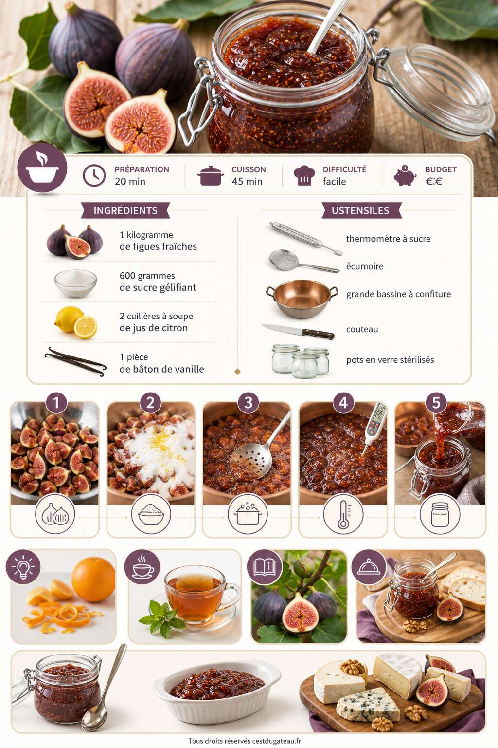 Fiche recette Confiture de figues maison : recette facile et d&eacute;licieuse