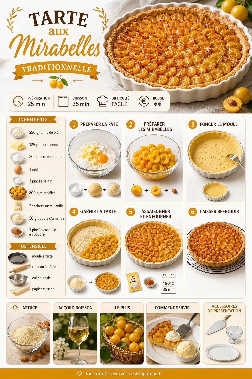 Fiche recette Recette facile de tarte aux mirabelles traditionnelle Fiche recette Recette facile de tarte aux mirabelles traditionnelle