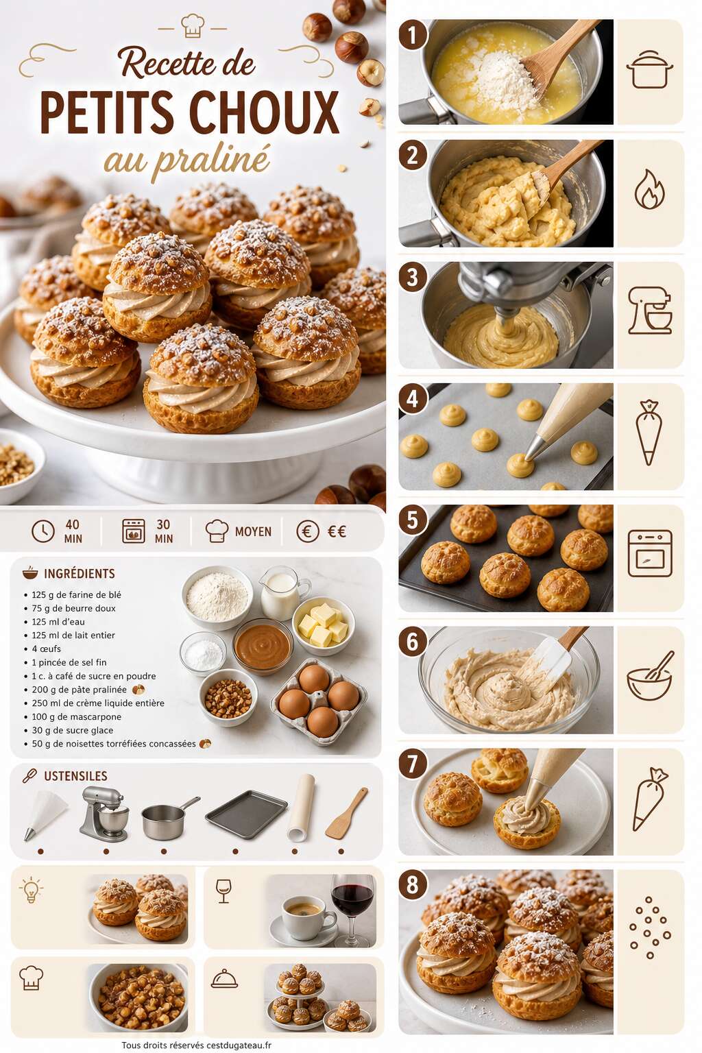 Fiche recette Recette de petits choux au pralin&eacute;
