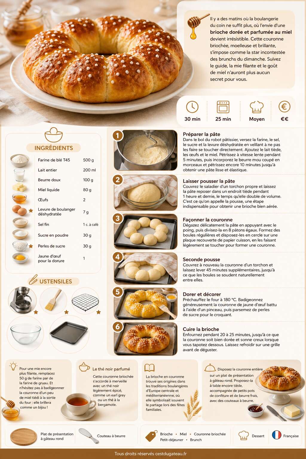 Fiche recette Recette de la couronne briochée au miel Fiche recette Recette de la couronne briochée au miel
