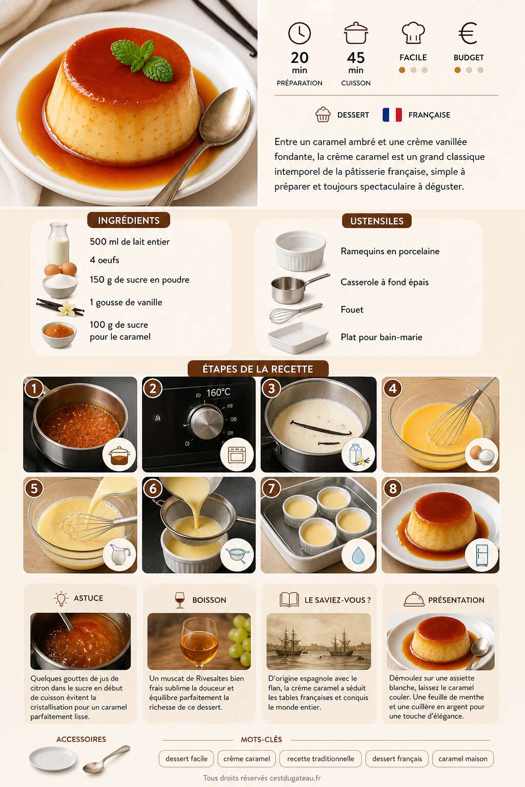 Fiche recette Crème caramel : recette facile et onctueuse Fiche recette Crème caramel : recette facile et onctueuse