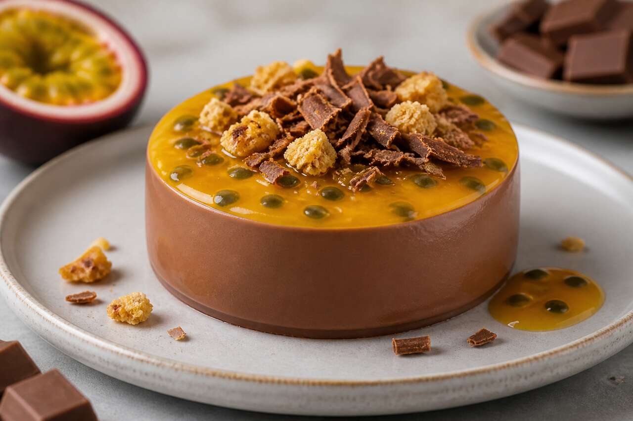 Recette d'entremets chocolat au lait et passion