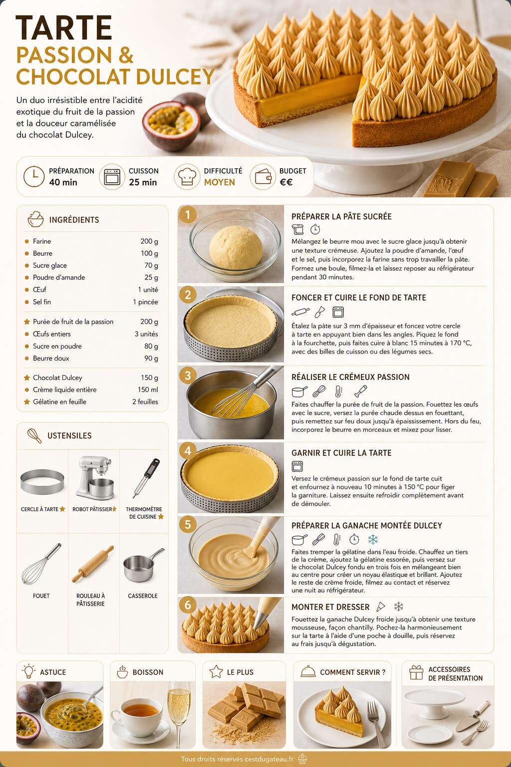 Fiche recette Recette de tarte passion et chocolat Dulcey