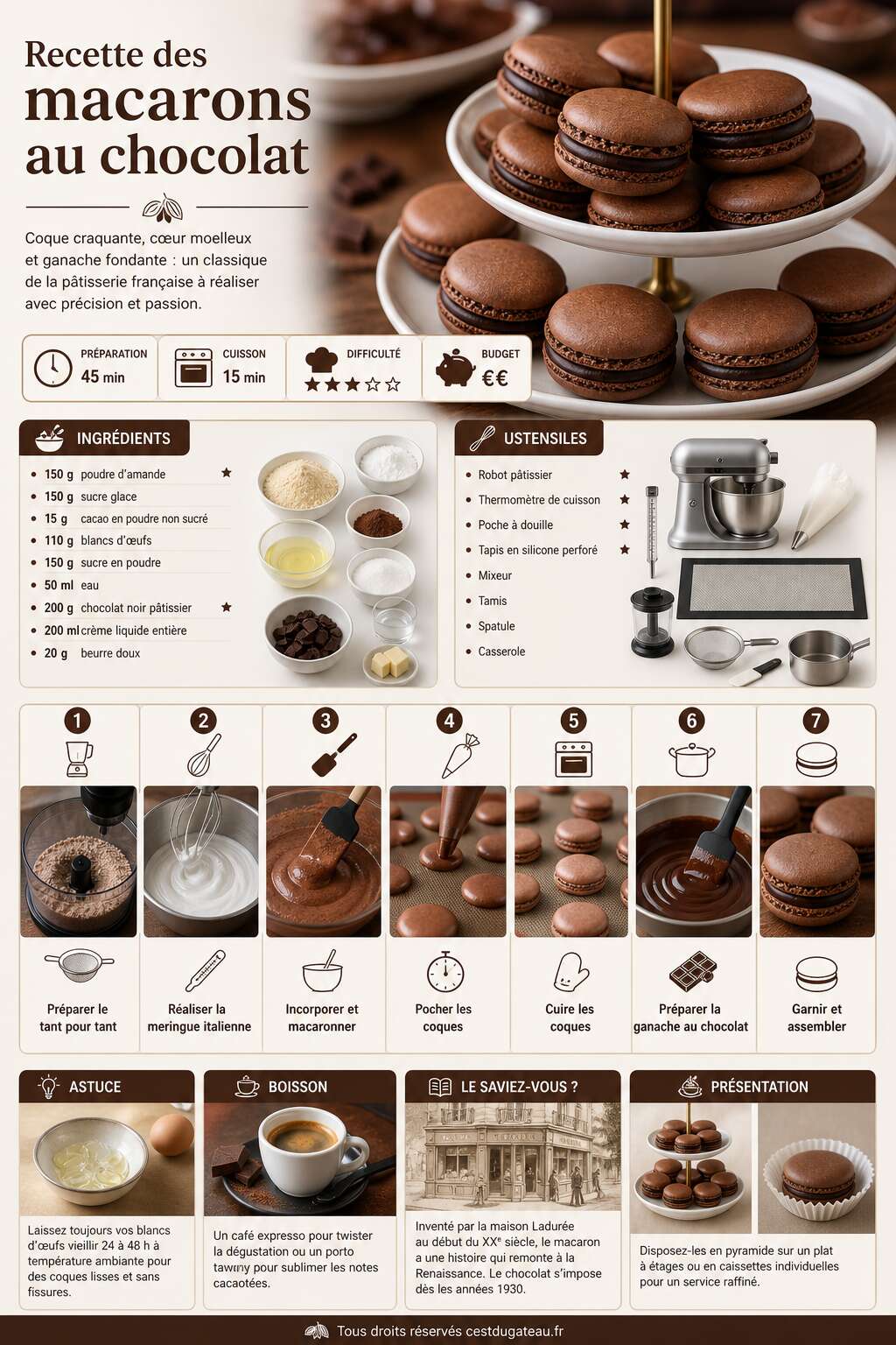 Fiche recette Recette des macarons au chocolat Fiche recette Recette des macarons au chocolat