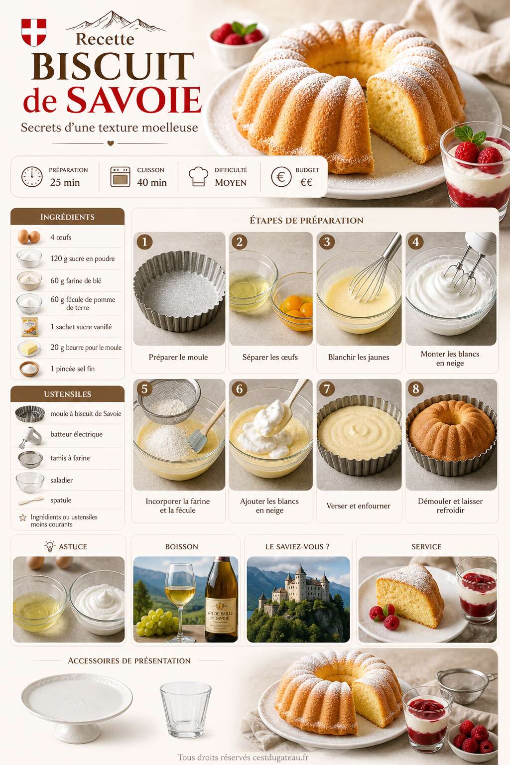 Fiche recette Recette biscuit de Savoie : secrets d'une texture moelleuse Fiche recette Recette biscuit de Savoie : secrets d'une texture moelleuse