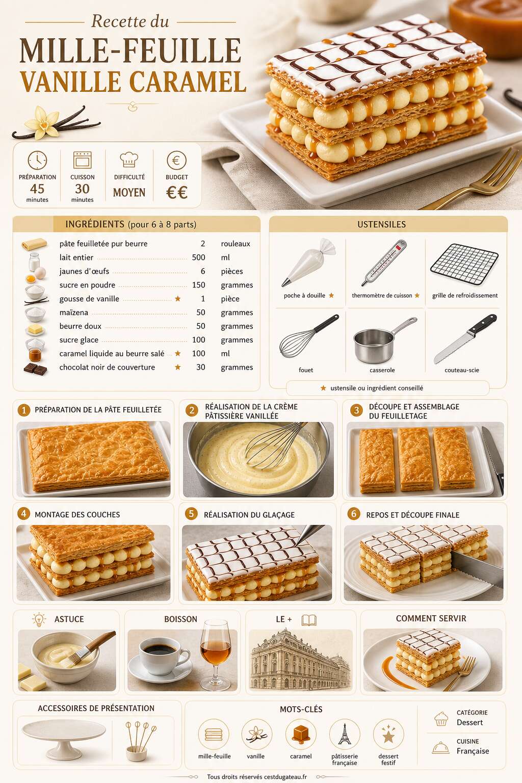 Fiche recette Recette du mille-feuille vanille caramel Fiche recette Recette du mille-feuille vanille caramel