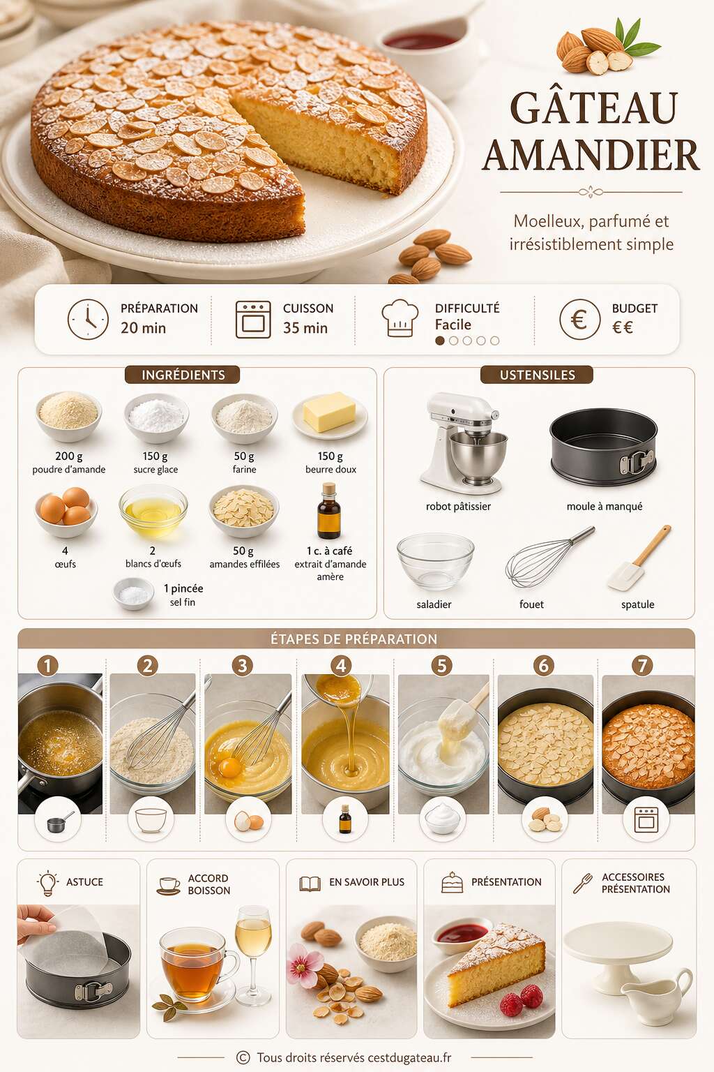 Fiche recette Comment réussir la délicieuse recette du gâteau amandier facilement ? Fiche recette Comment réussir la délicieuse recette du gâteau amandier facilement ?