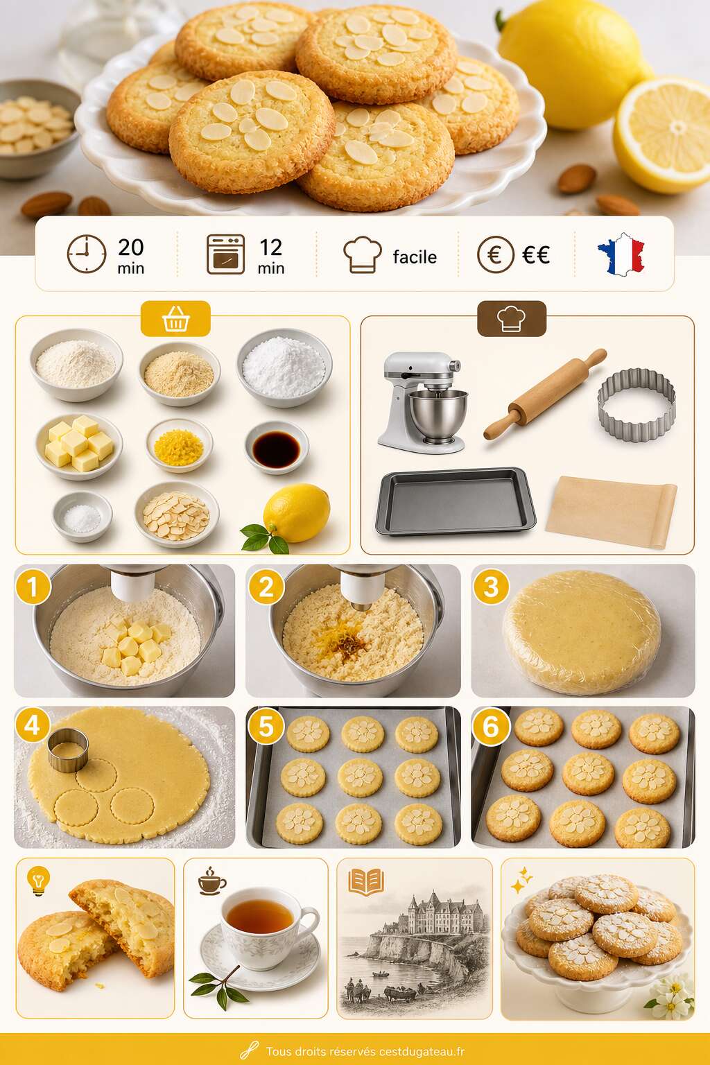 Fiche recette Recette de sabl&eacute;s au citron et aux amandes
