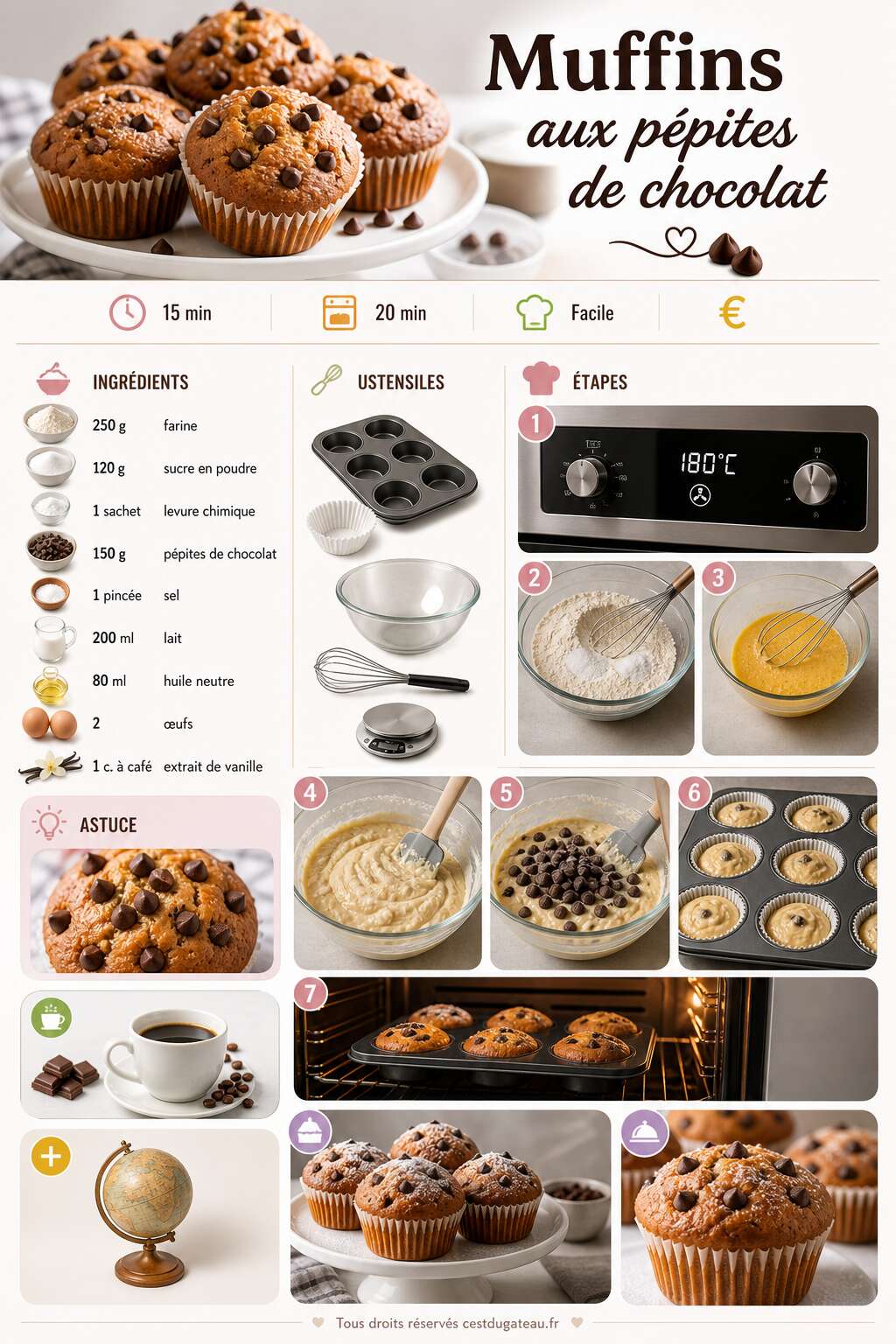Fiche recette Recette de muffins aux pépites de chocolat Fiche recette Recette de muffins aux pépites de chocolat