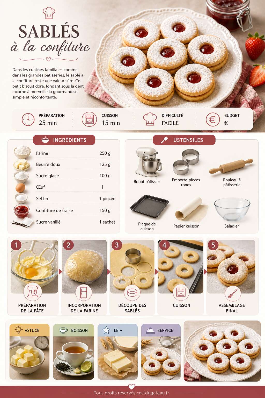 Fiche recette Recette des sabl&eacute;s &agrave; la confiture