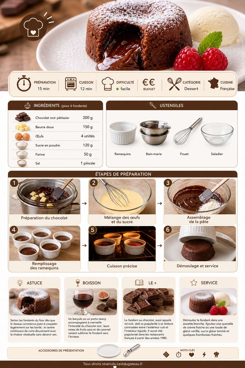 Fiche recette La meilleure recette de fondant au chocolat Fiche recette La meilleure recette de fondant au chocolat
