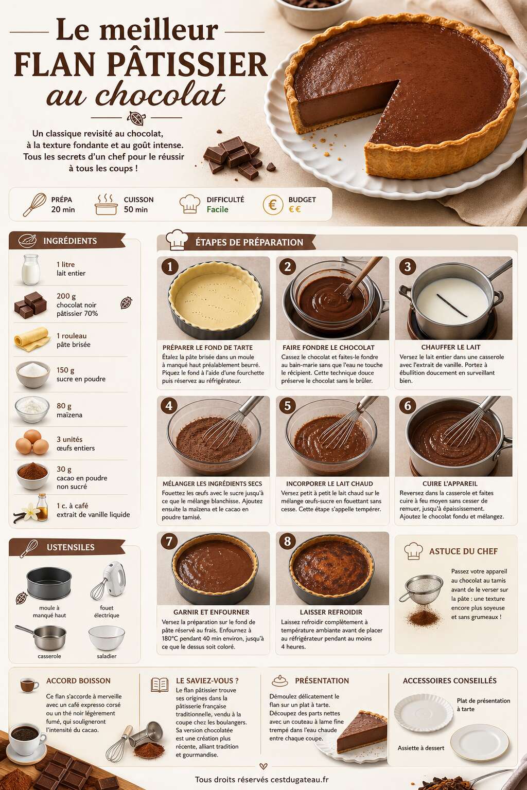 Fiche recette La meilleure recette de flan pâtissier au chocolat Fiche recette La meilleure recette de flan pâtissier au chocolat