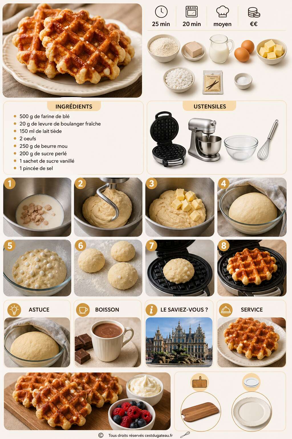 Fiche recette Recette de gaufres liégeoises moelleuses au sucre perlé Fiche recette Recette de gaufres liégeoises moelleuses au sucre perlé
