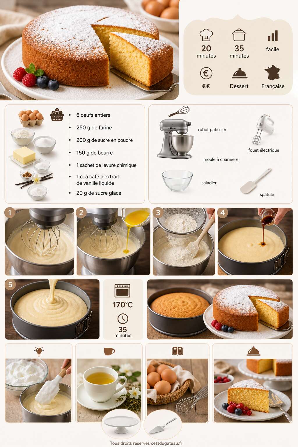 Fiche recette Recette g&acirc;teau : comment utiliser 6 oeufs entiers pour un dessert moelleux ?