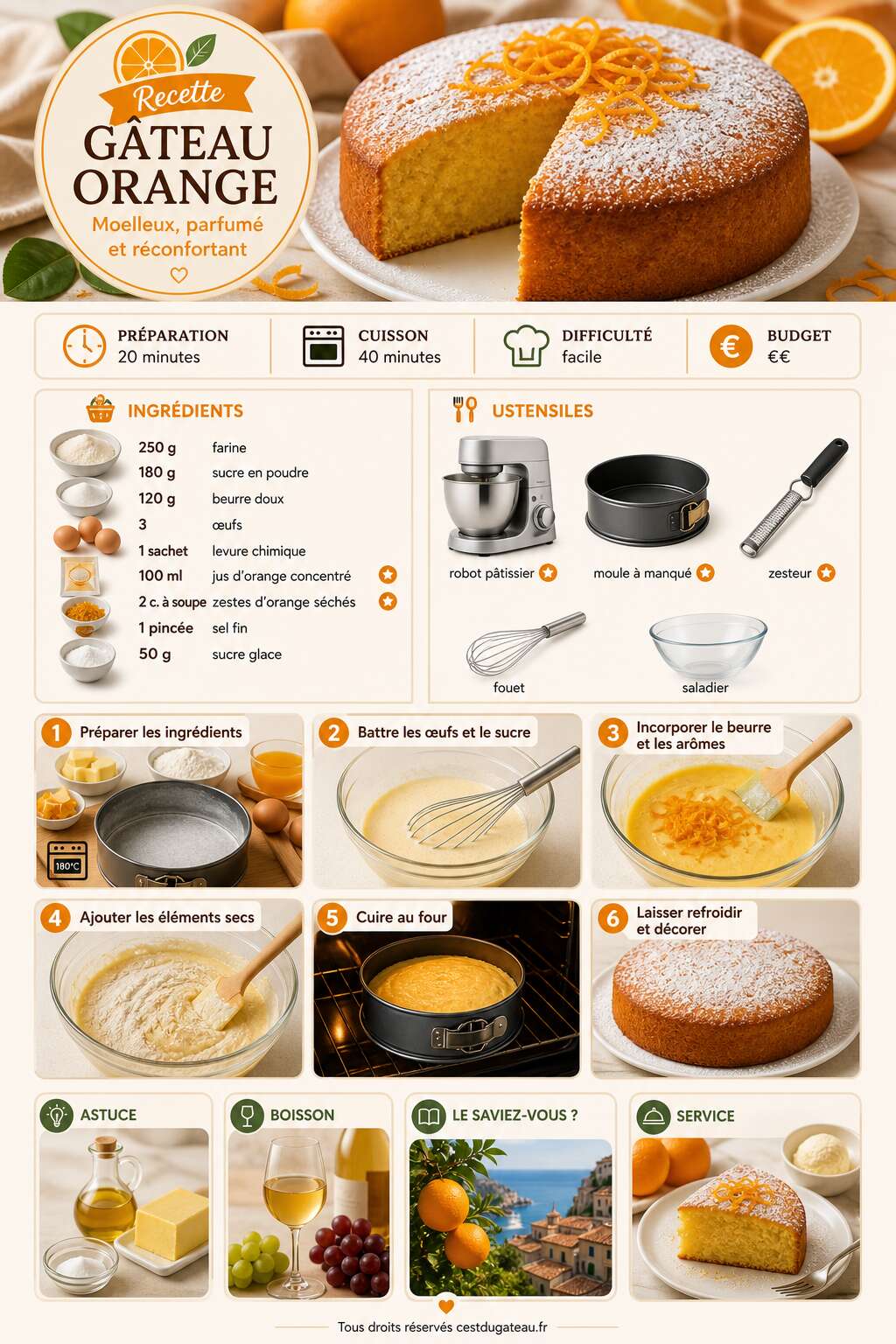 Fiche recette Recette gâteau orange : comment réussir un dessert moelleux et parfumé ? Fiche recette Recette gâteau orange : comment réussir un dessert moelleux et parfumé ?