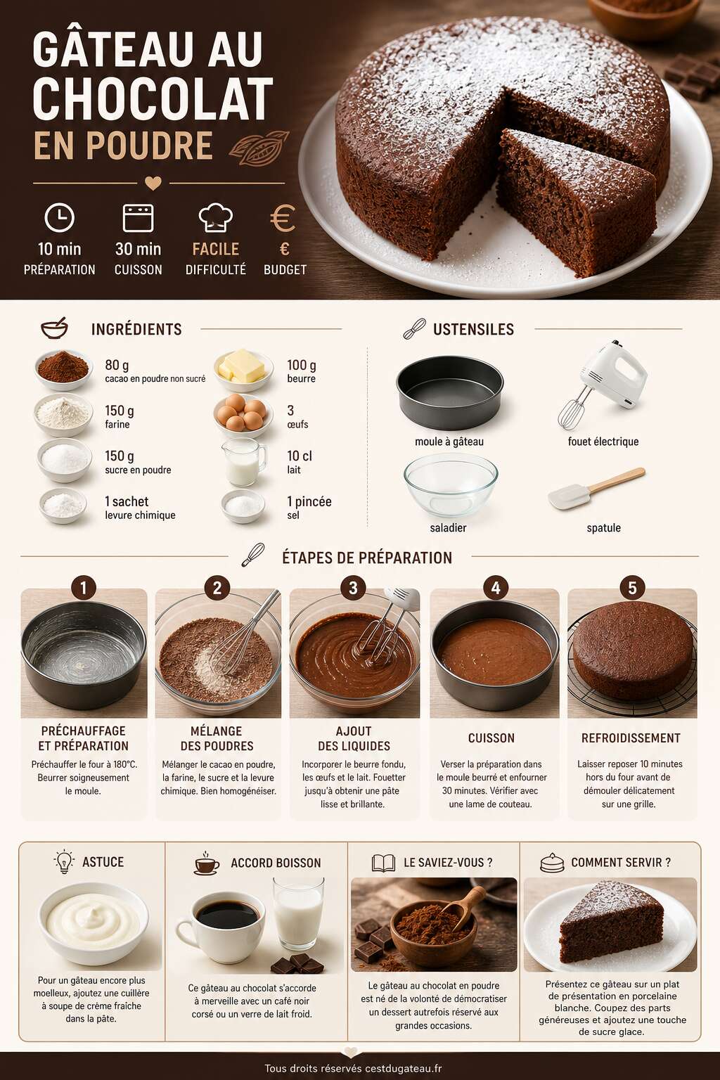 Fiche recette Recette de g&acirc;teau au chocolat en poudre facile et rapide