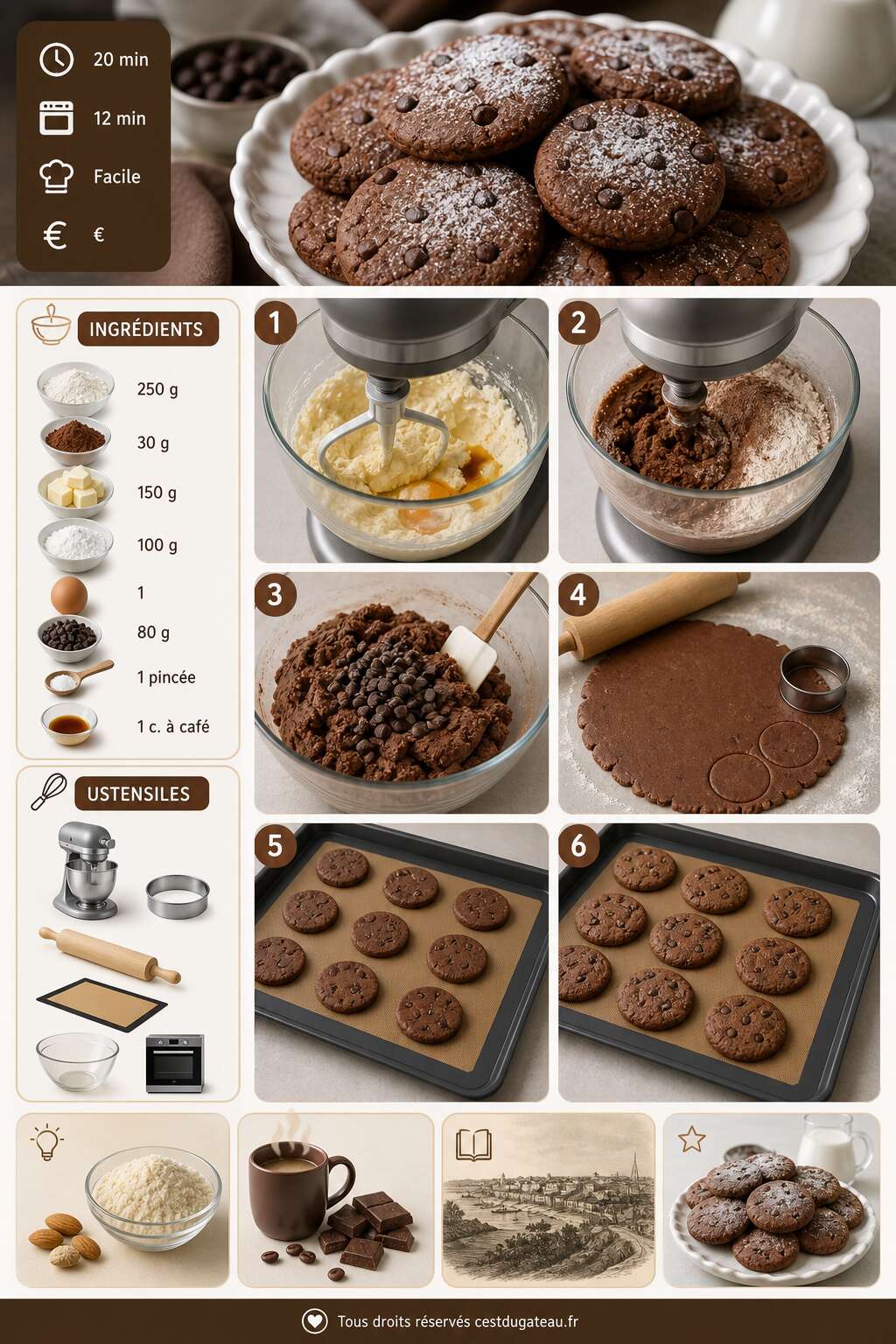 Fiche recette Recette de petits sablés au chocolat Fiche recette Recette de petits sablés au chocolat