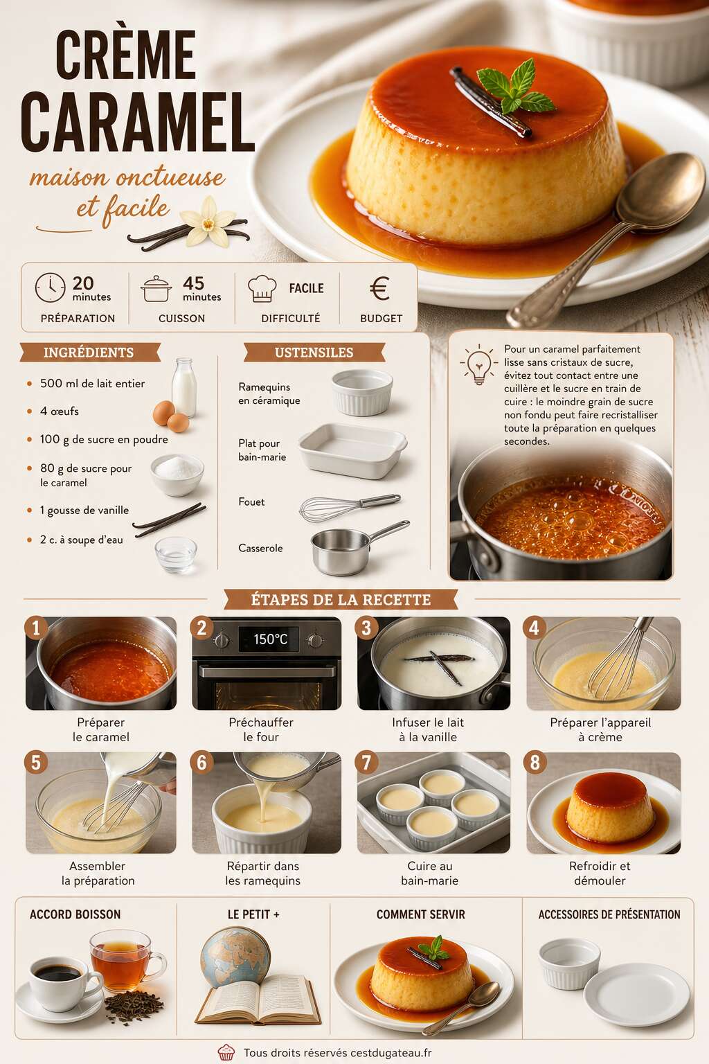 Fiche recette Recette de la crème caramel maison onctueuse et facile Fiche recette Recette de la crème caramel maison onctueuse et facile