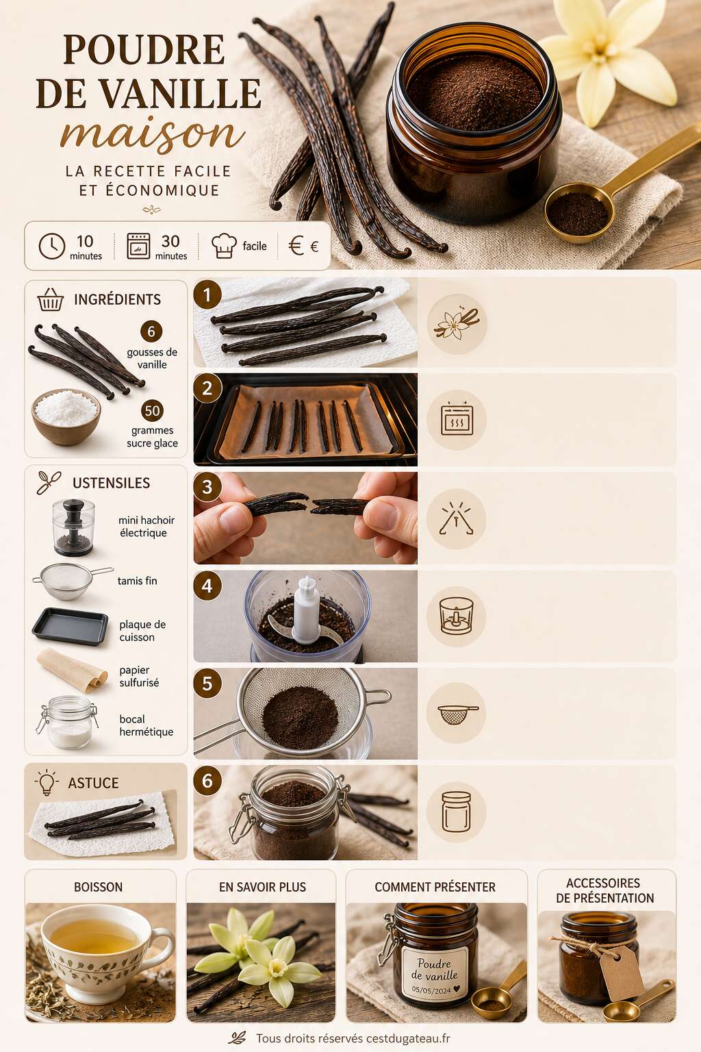 Fiche recette Poudre de vanille maison : la recette facile et économique Fiche recette Poudre de vanille maison : la recette facile et économique