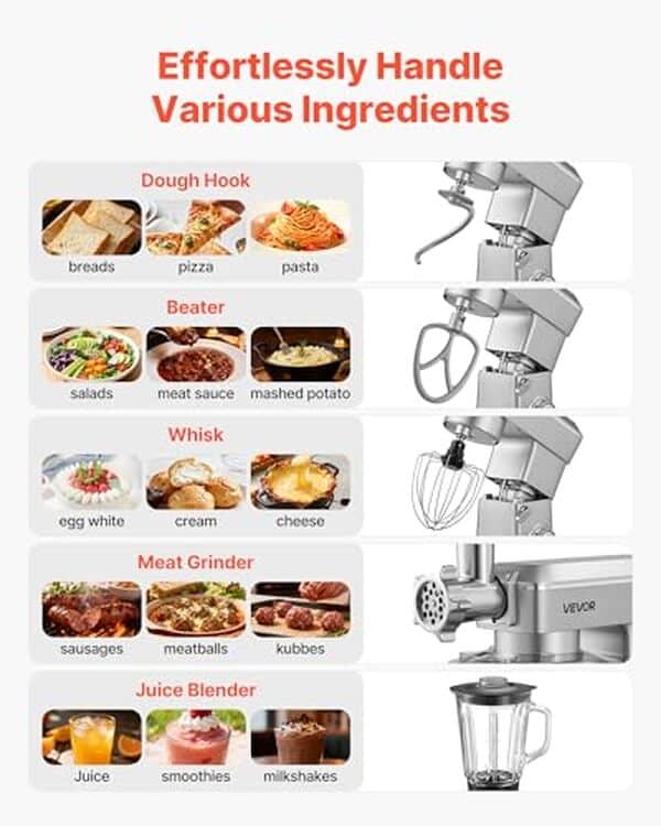 Découvrez notre test du robot pâtissier VEVOR 1300 W avec hachoir et blender intégré. Avis, performances et caractéristiques pour bien choisir votre robot de cuisine.