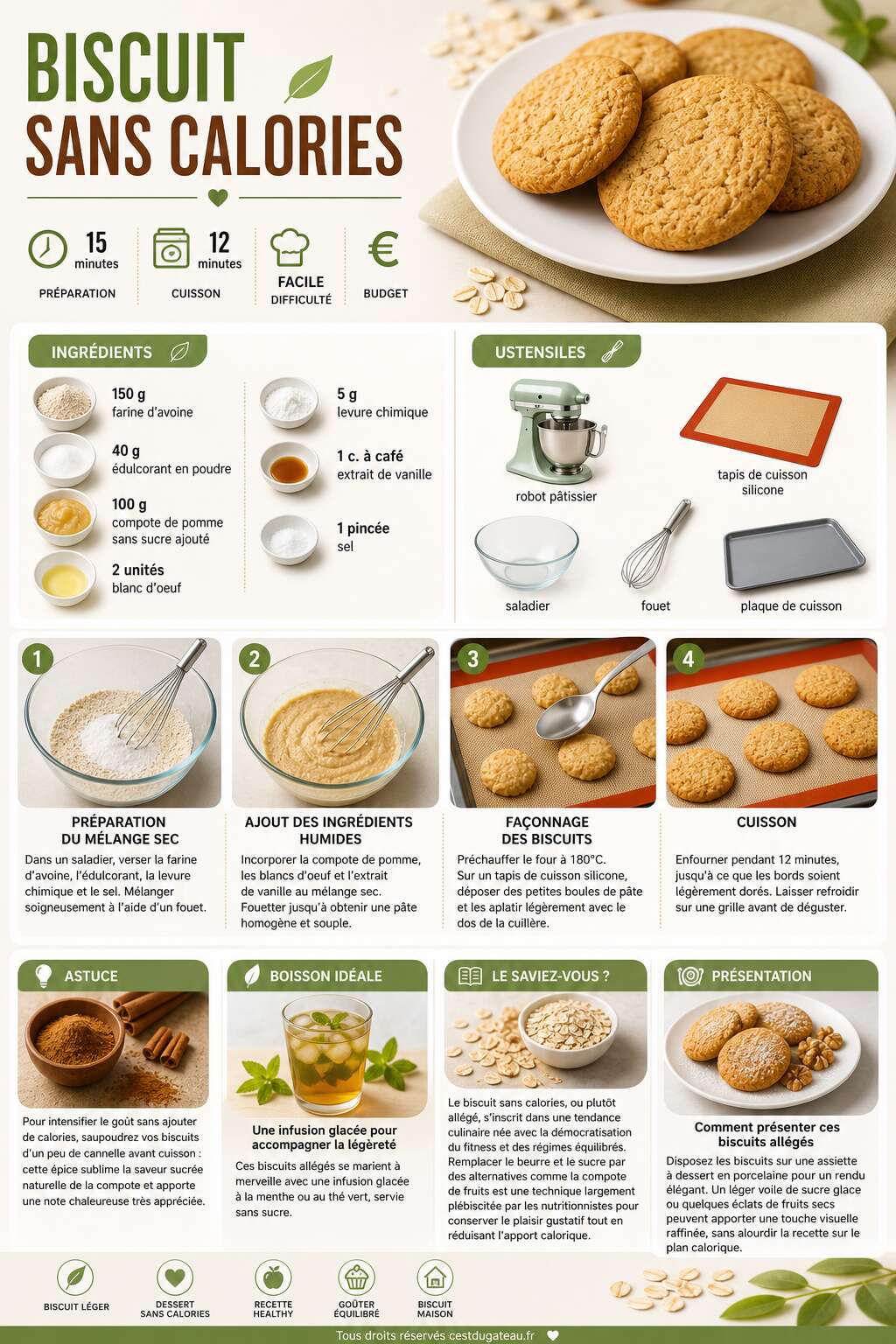 Fiche recette Comment pr&eacute;parer une recette de biscuit sans calories ?