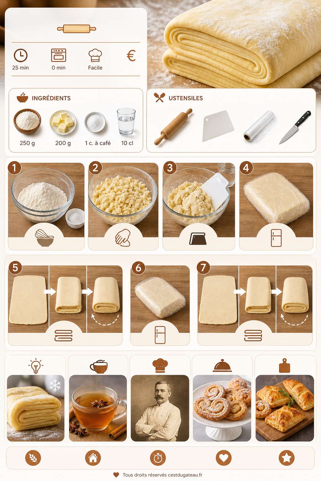 Fiche recette Recette de pâte feuilletée maison facile et rapide Fiche recette Recette de pâte feuilletée maison facile et rapide