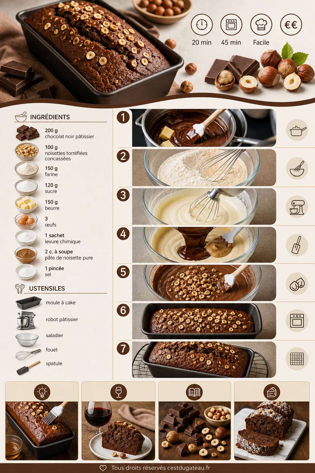 Fiche recette Recette du cake au chocolat et aux noisettes Fiche recette Recette du cake au chocolat et aux noisettes