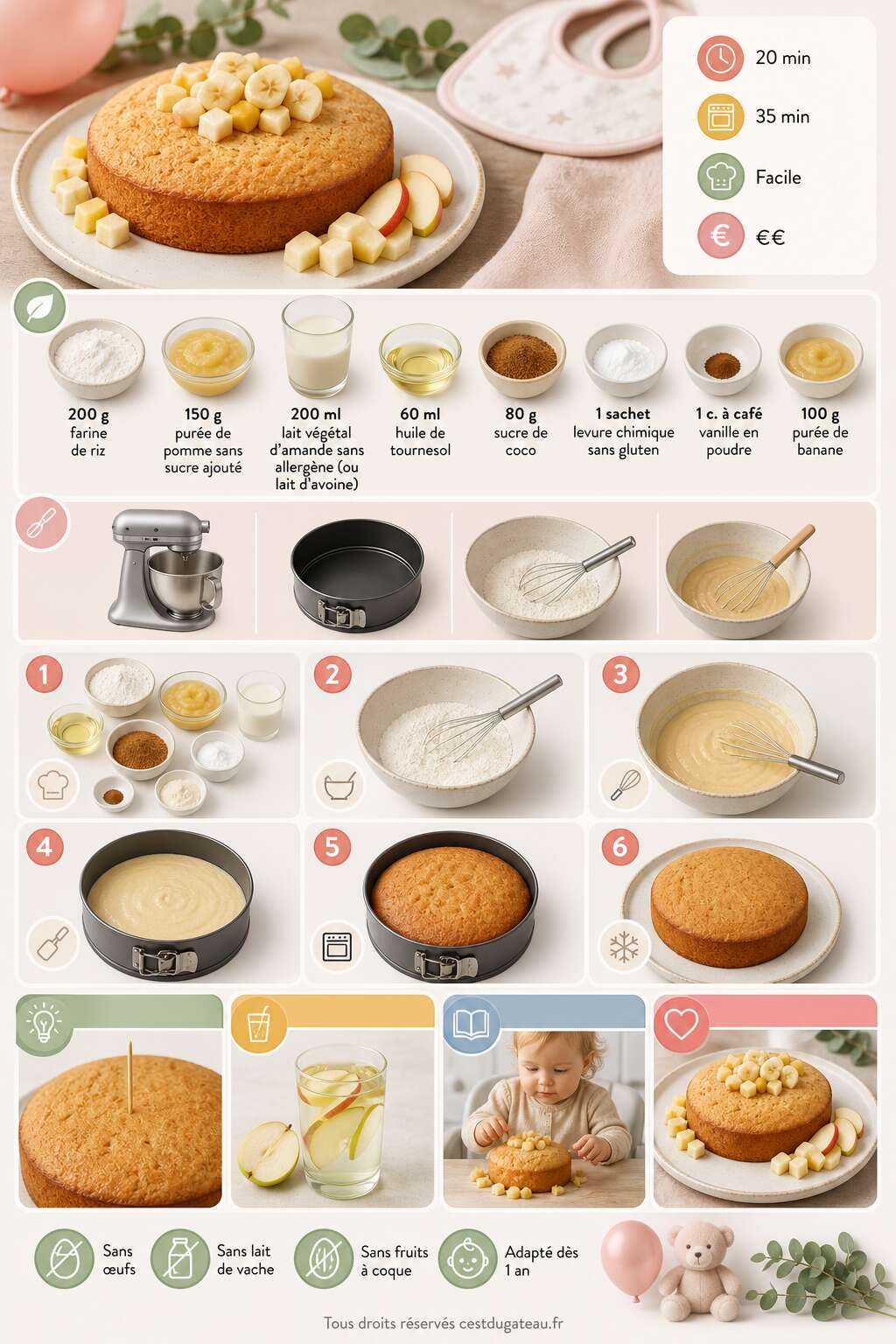 Fiche recette Recette gâteau bébé : délice sans allergènes pour le premier anniversaire Fiche recette Recette gâteau bébé : délice sans allergènes pour le premier anniversaire