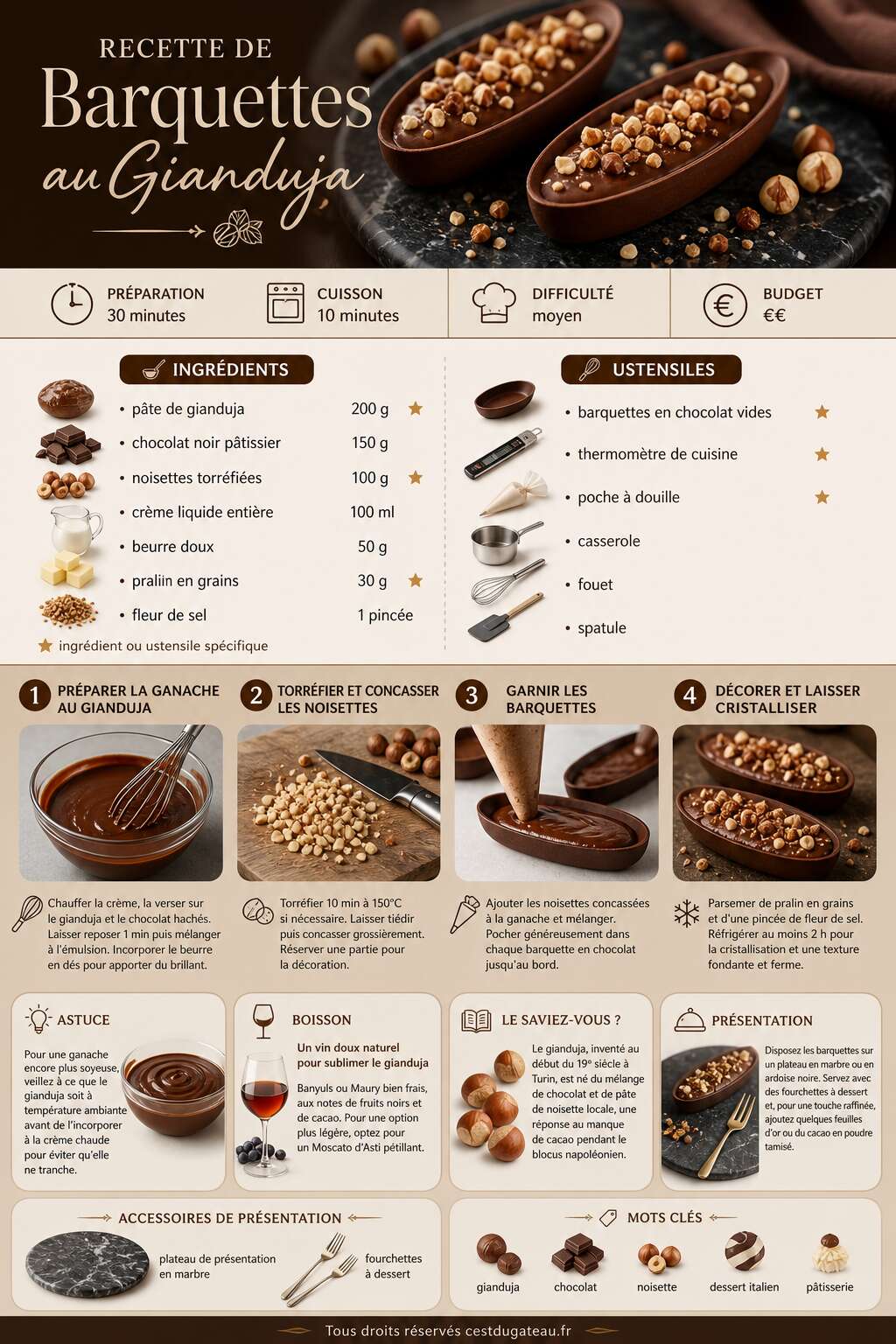 Fiche recette Recette de barquettes au gianduja Fiche recette Recette de barquettes au gianduja