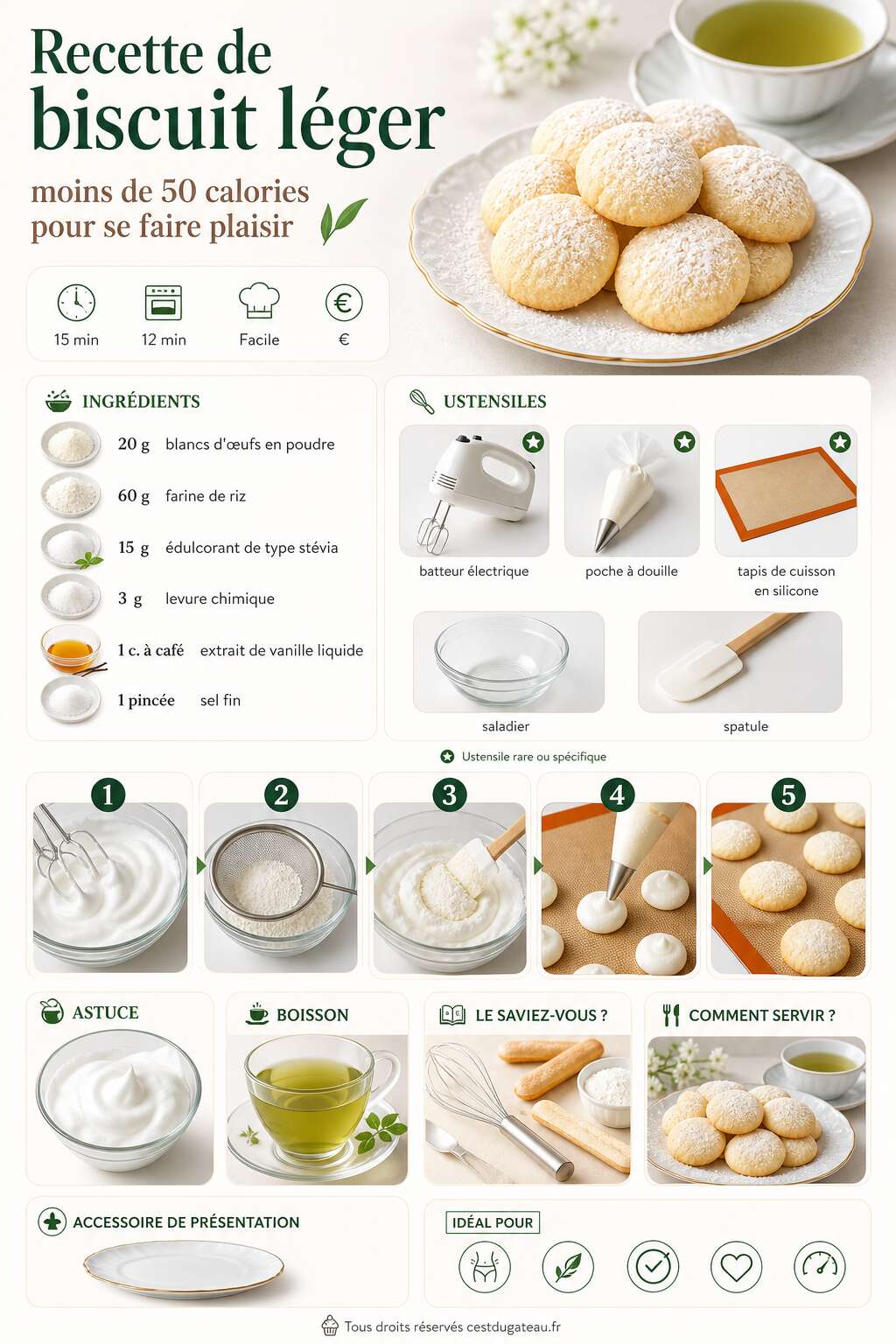 Fiche recette Recette de biscuit léger : moins de 50 calories pour se faire plaisir Fiche recette Recette de biscuit léger : moins de 50 calories pour se faire plaisir
