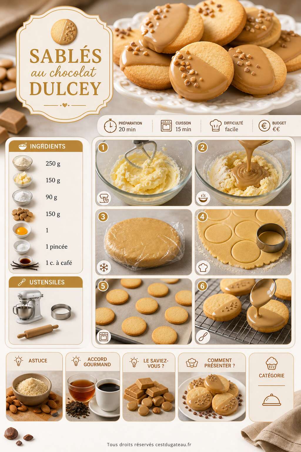 Fiche recette Recette de sablés au chocolat Dulcey Fiche recette Recette de sablés au chocolat Dulcey