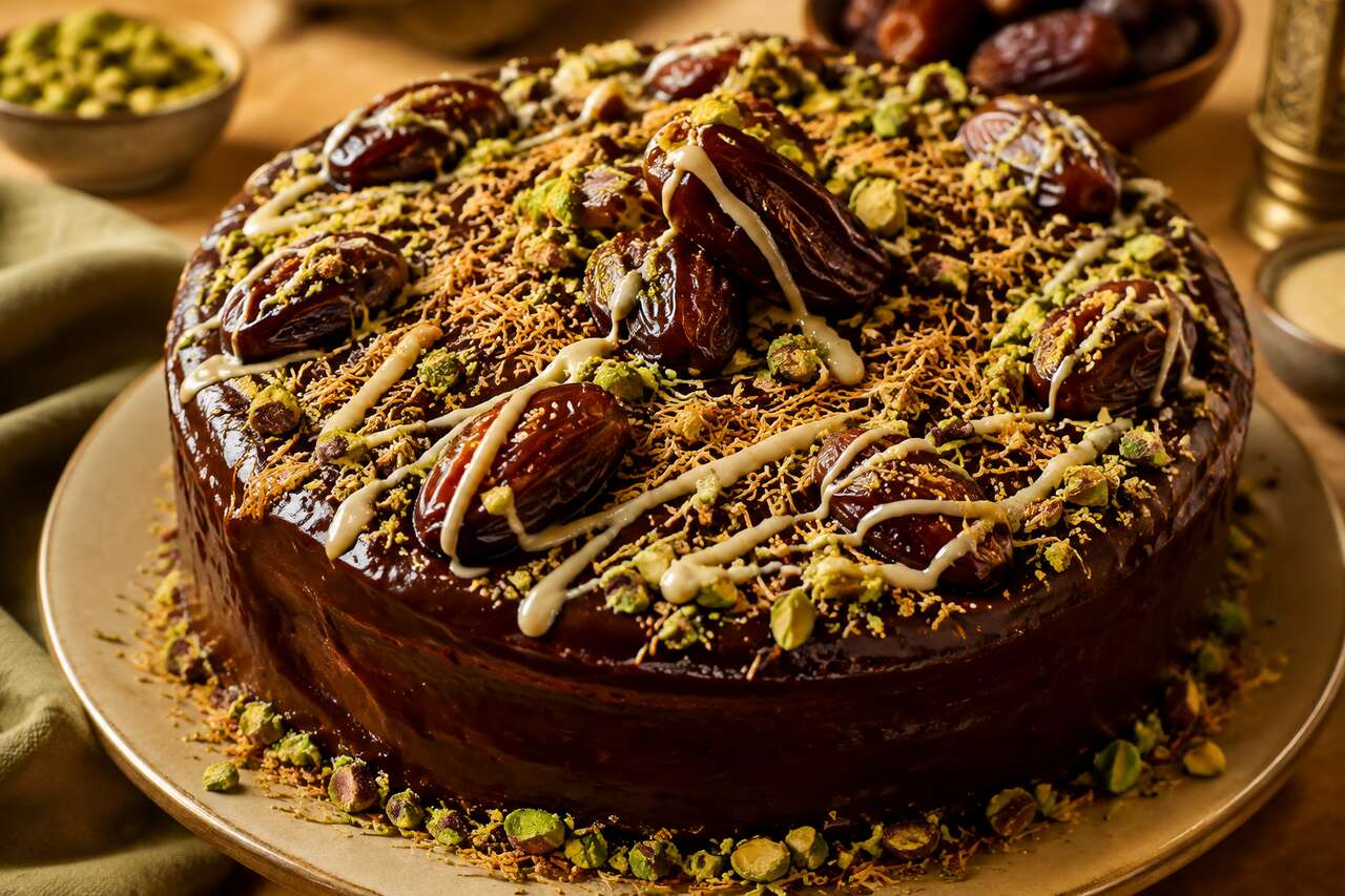 Gâteau au chocolat, dattes et pistaches : recette de Dubaï