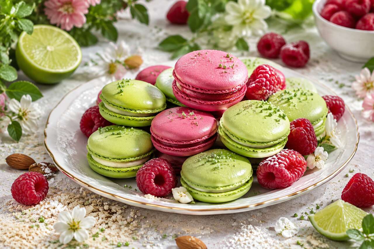 Recette de macarons citron vert et framboise façon jardin enchanté